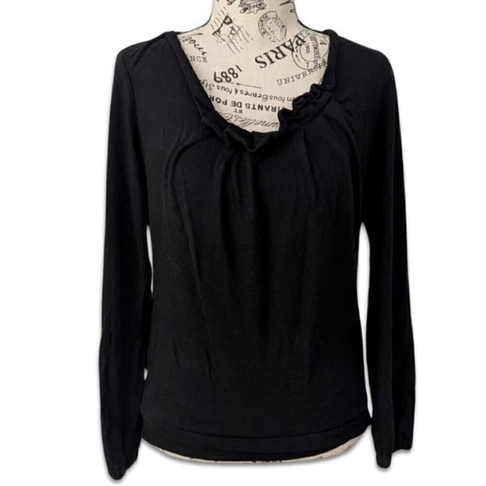 Michael Kors Ruffled Neck Knit Long Sleeves Sweater Black Women's Size Small